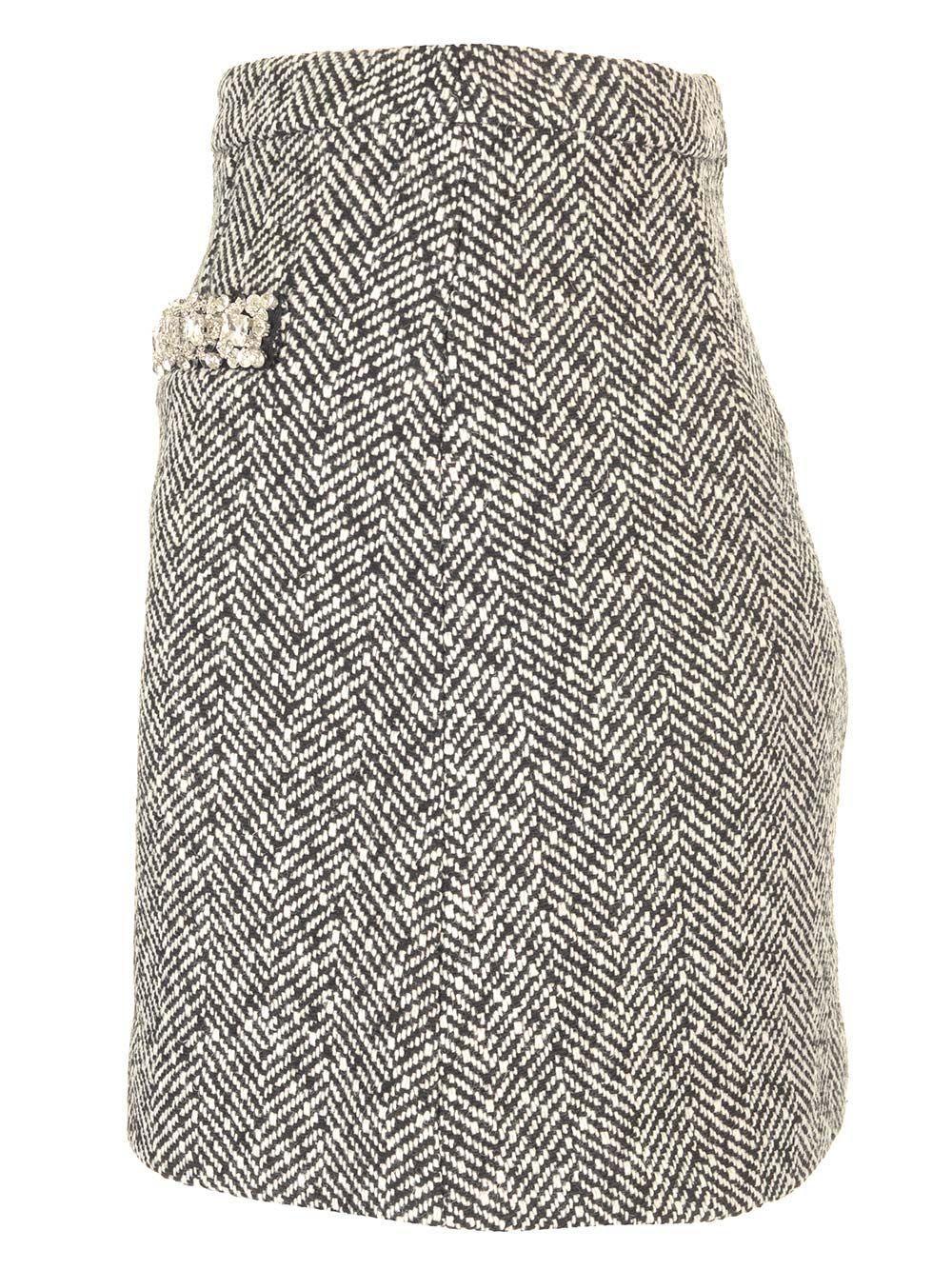 Black Herringbone Mini Skirt Product Image