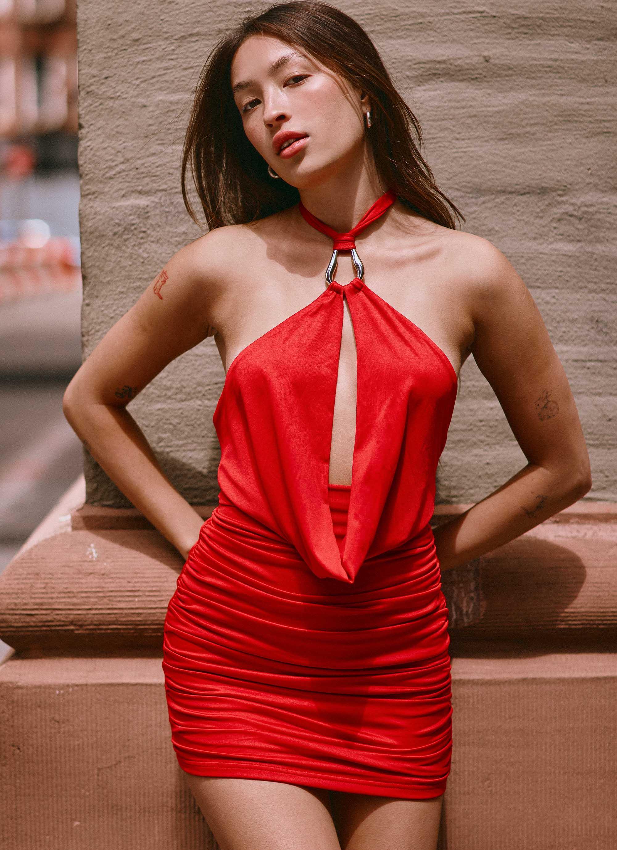 Samara Halterneck Mini Dress - Red Product Image