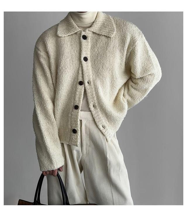 Collar Plain Button Up Oversized Cardigan Product Image