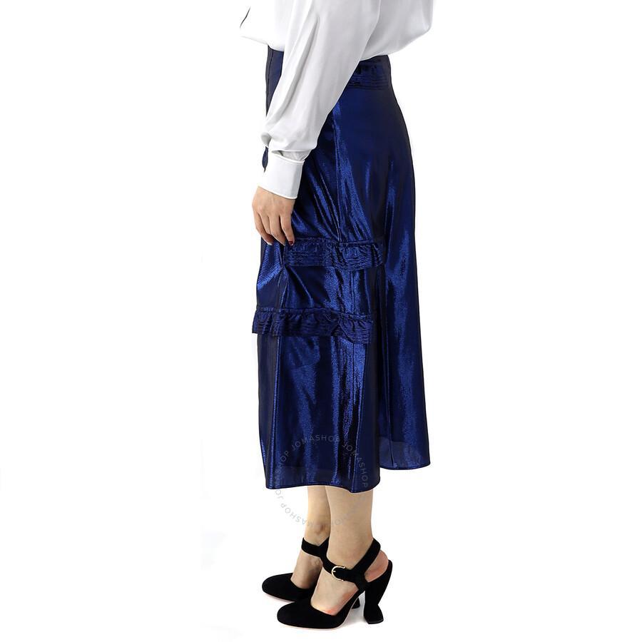 BURBERRY Bright Navy Ruffle Detail Lame Skirt Product Image