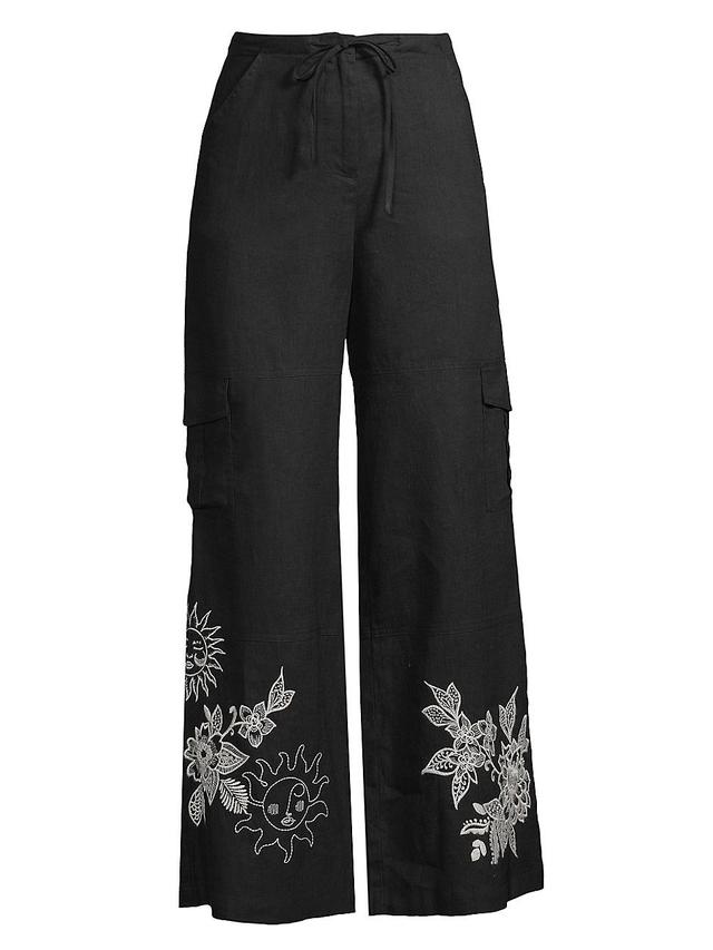 Womens Addison Embroidered Wide-Leg Linen Pants Product Image