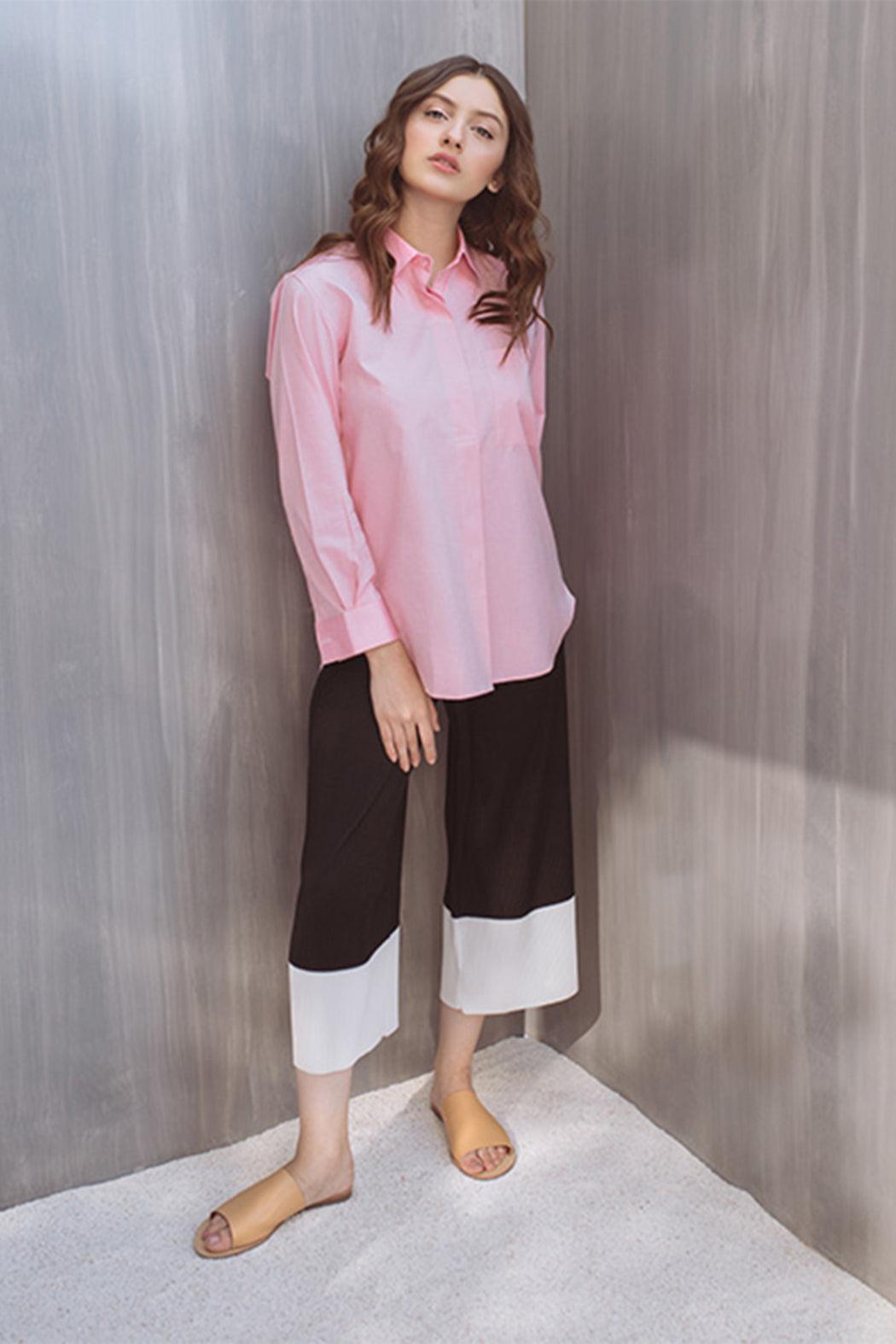 PINK POPVER SHIRT WITH FRONT PLEAT Female Product Image