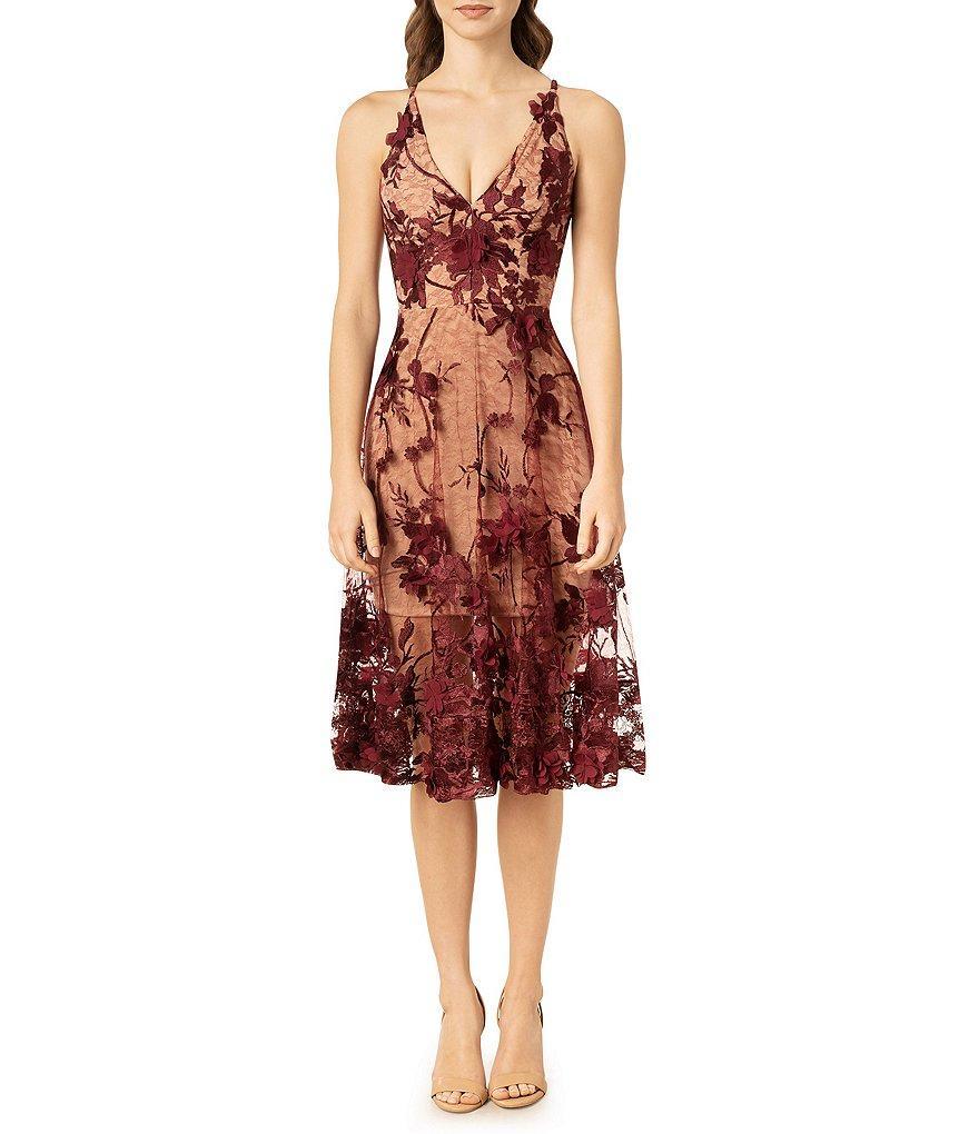 Dress the Population Audrey Floral Plunging V-Neck Sleeveless A-Line Midi Dress Product Image