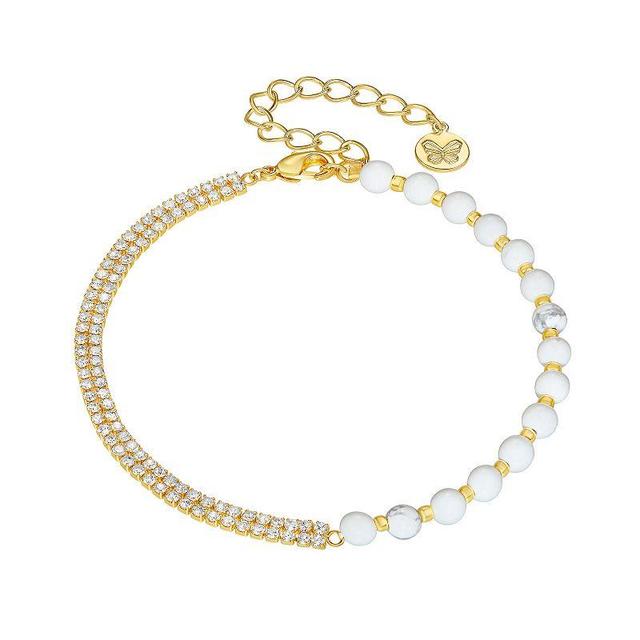 Brilliance Fine Silver Plated Crystal & Gemstone Bead Bracelet, Womens Gold Tone Howlite Product Image