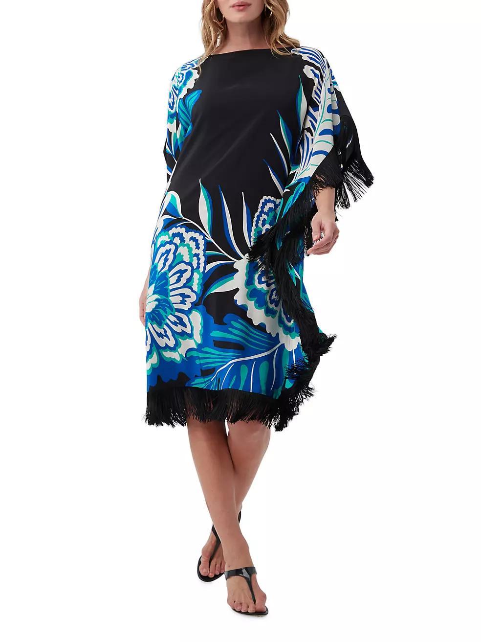 Global Fringe Silk Caftan Dress Product Image