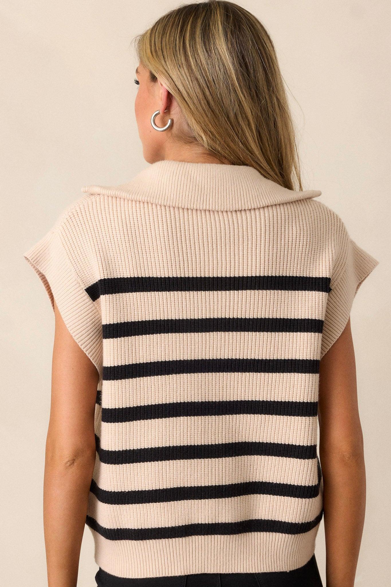 Urban Chic Ecru Stripe Zip Up Collared Sweater Top Product Image