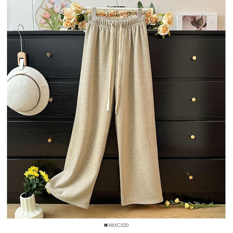 Fleece-Lined Drawstring High-Waist Wide-Leg Pants in 5 Colors Product Image