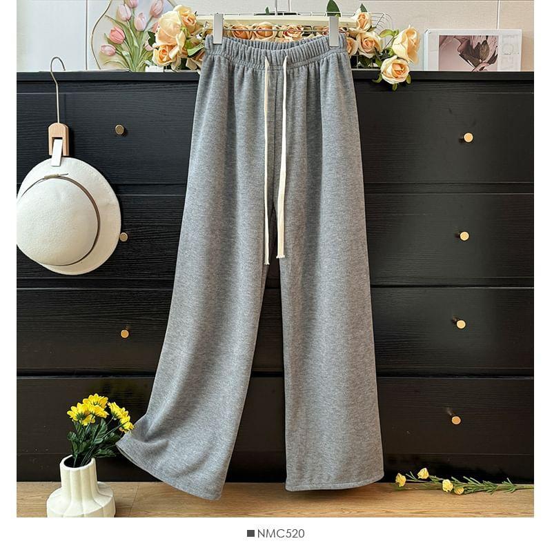 Fleece-Lined Drawstring High-Waist Wide-Leg Pants in 5 Colors Product Image