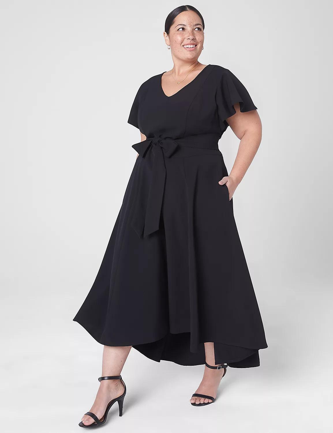 Lena V-Neck High-Low Midi Dress Product Image