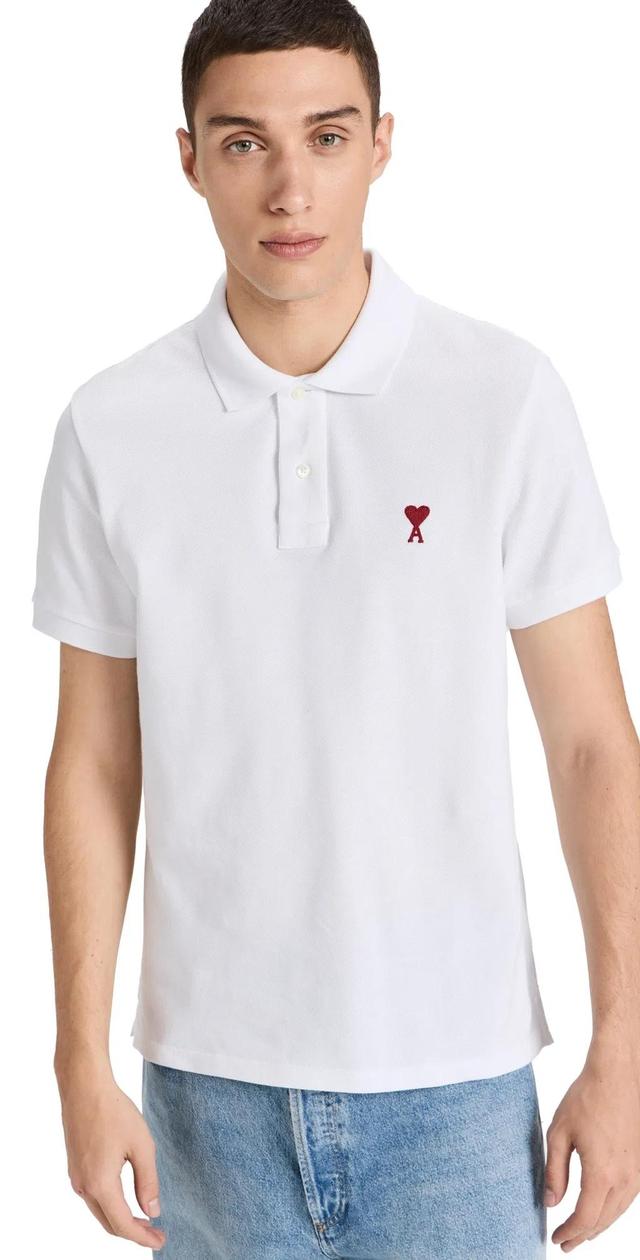 Ami Paris Ami De Coeur Logo Embroidered Polo Shirt In White Product Image