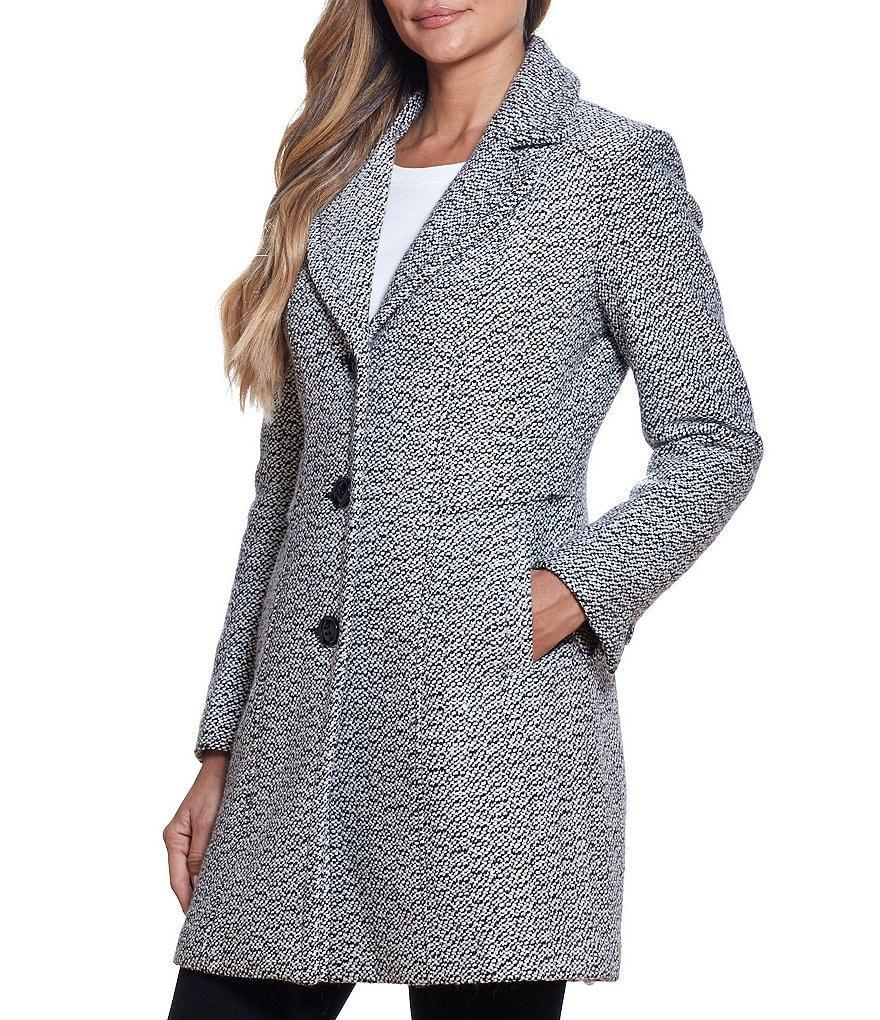 Gallery Single Breasted Water Resistant Basket Weave Textured Wool Blend Peacoat Product Image