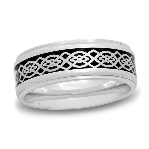 Men's 8.0mm Celtic Knot Comfort Fit Wedding Band in Two-Tone Stainless Steel Product Image