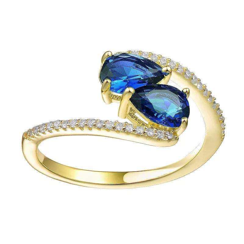 14k Gold over Sterling Silver Cubic Zirconia Bypass Engagement Ring, Womens Blue Product Image