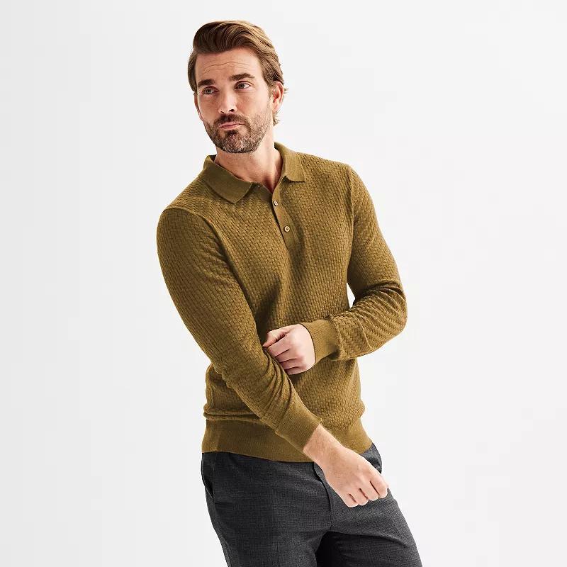 Mens Apt. 9 Merino Blend Textured Sweater Polo Gray Grey Product Image