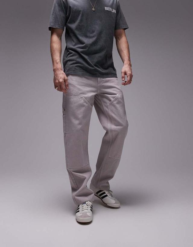 Topman loose carpenter pants in ecru Product Image