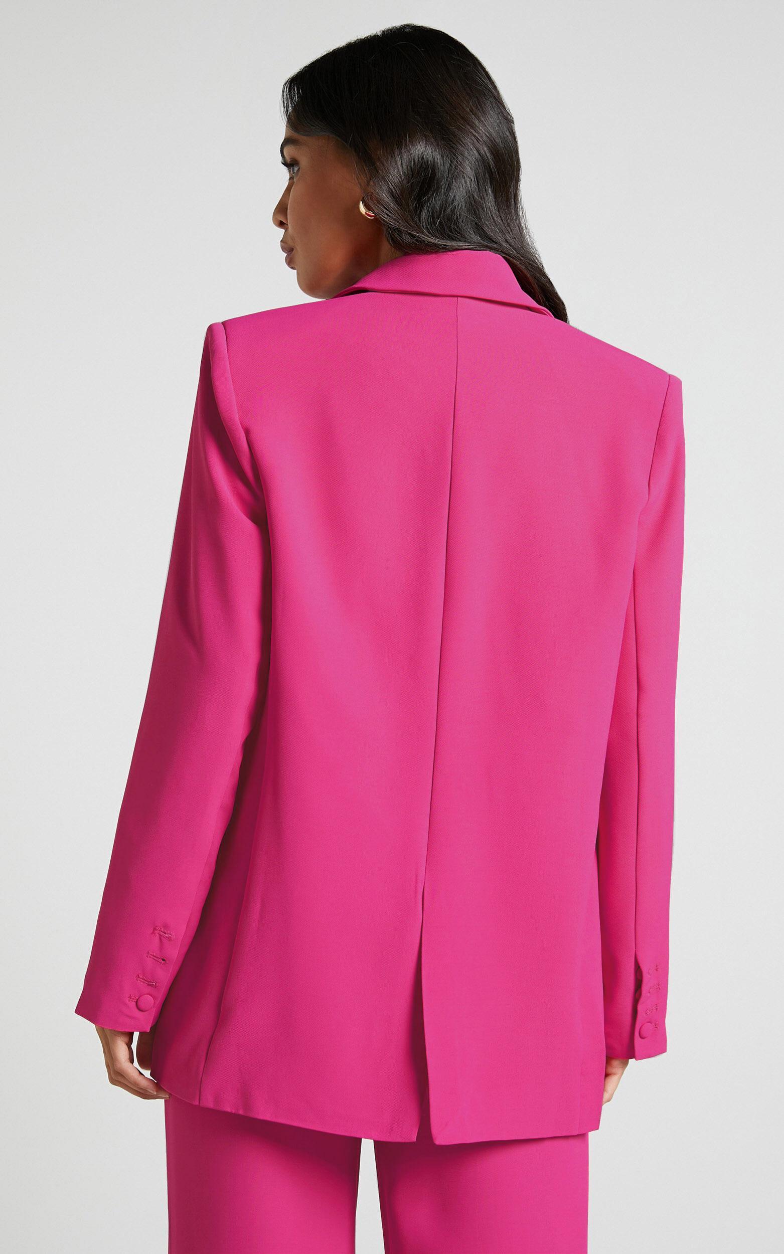 Michelle Blazer - Oversized Plunge Neck Button Up Blazer in Pink Product Image