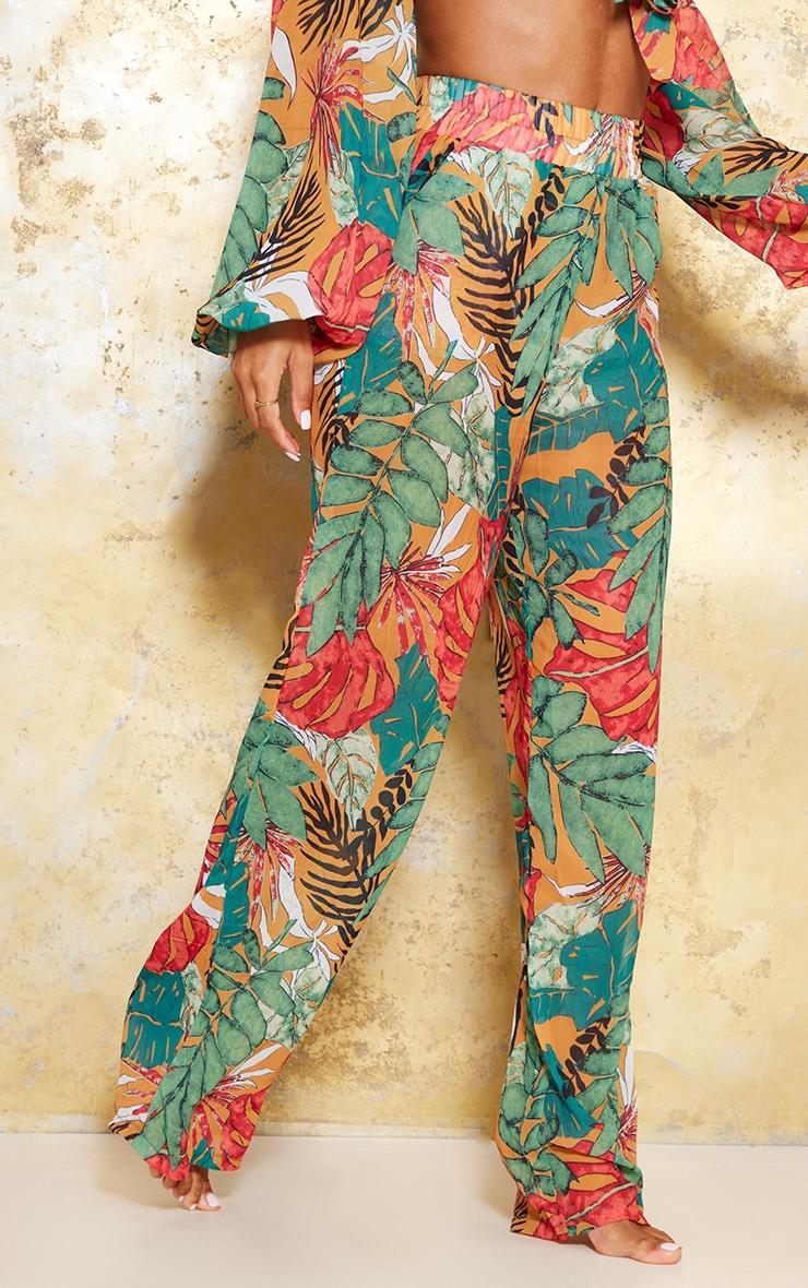 Orange Big Leaf Wide Leg Beach Pants Product Image