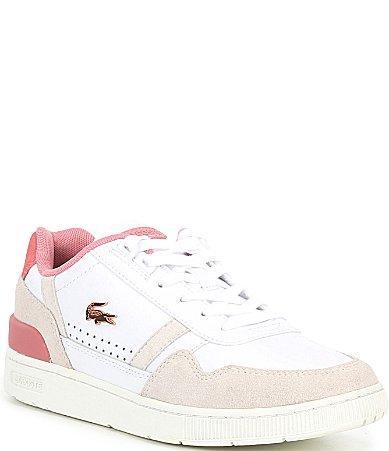 Lacoste Womens T-Clip Contrasted Collar Leather Court Sneakers Product Image