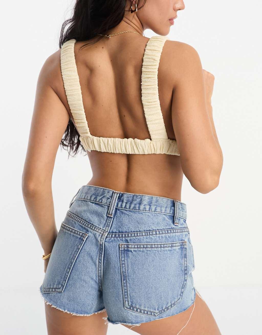 ASOS DESIGN elasticated triangle bralette in stone Product Image