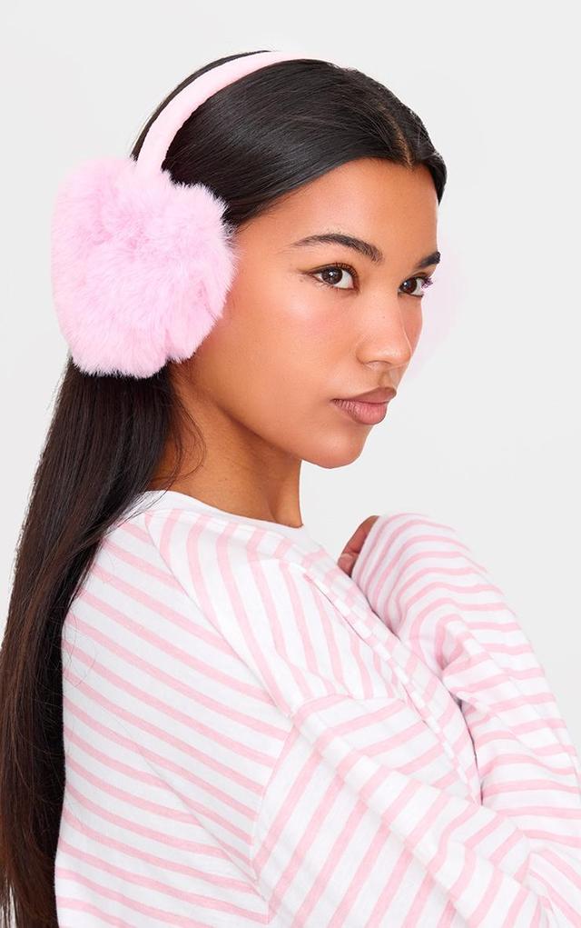 Pink Faux Fur Heart Ear Muffs Product Image