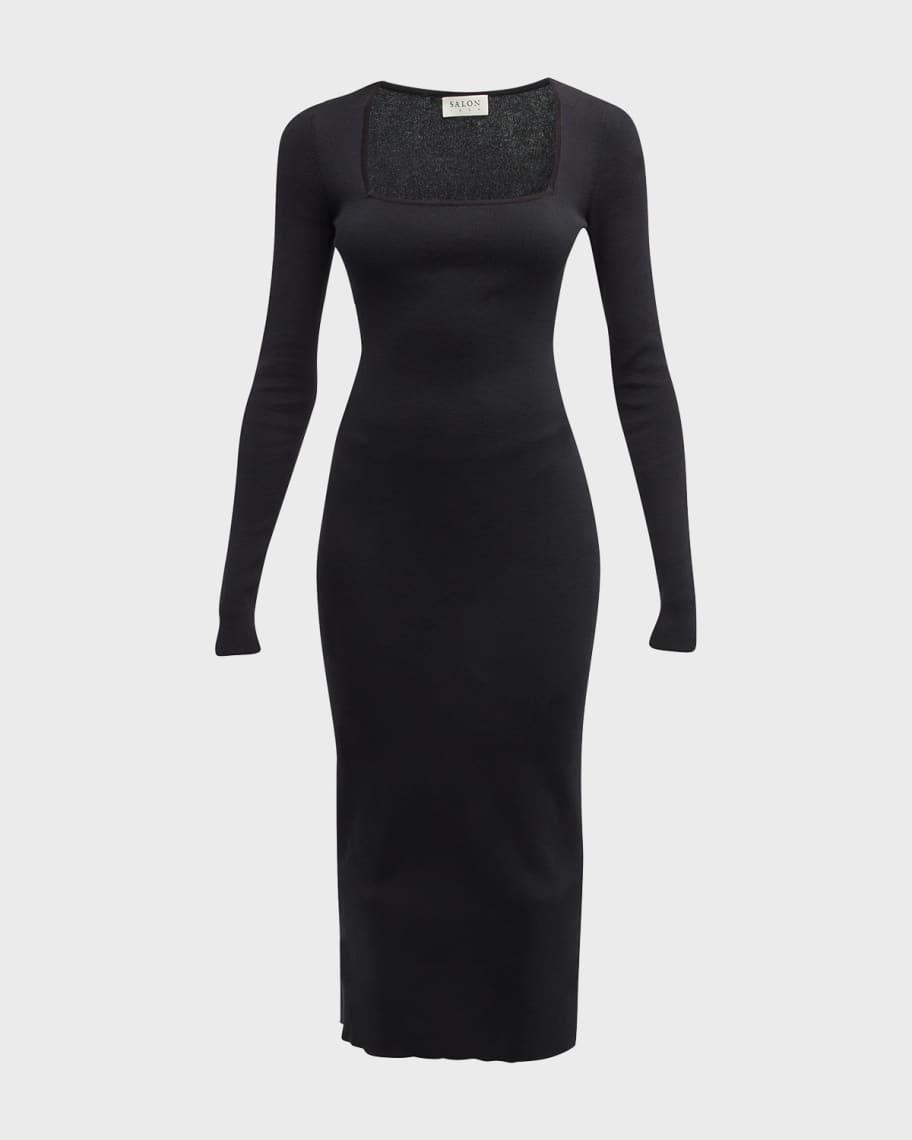 Bonna Square-Neck Long-Sleeve Rib Midi Dress Product Image