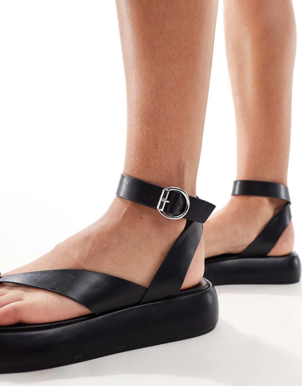 Stradivarius ankle strap sandal in black Product Image