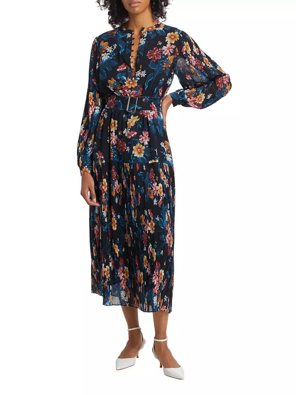 Rey Belted Floral Midi-Dress Product Image