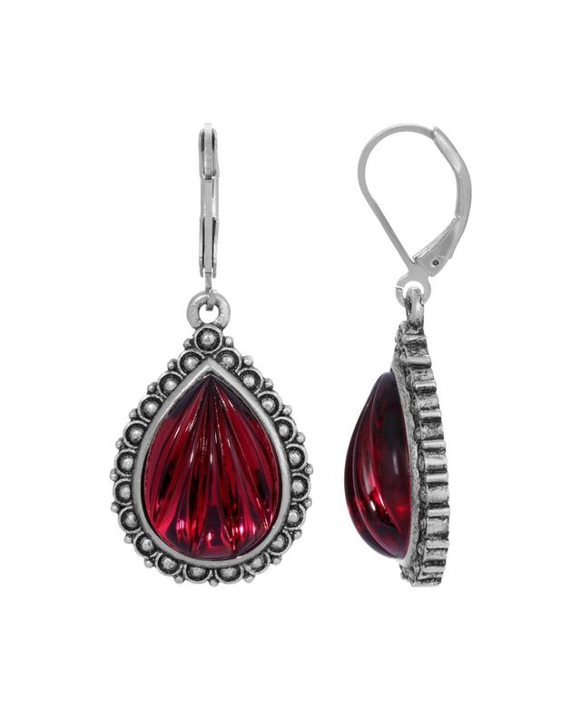 1928 Silver Tone Teardrop Earrings, Womens, Red Product Image