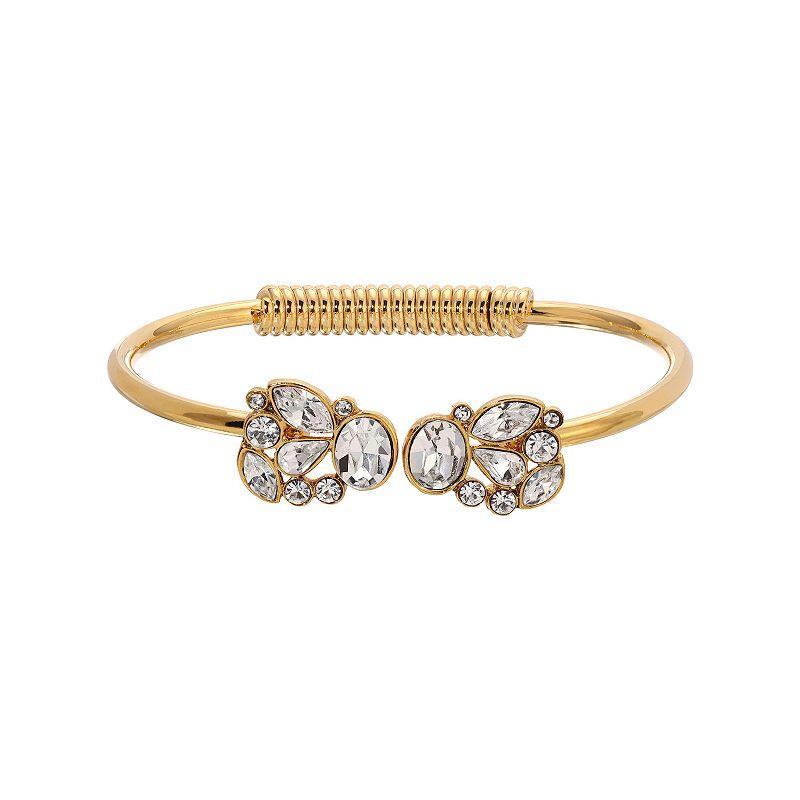 1928 Gold Tone Crystal Glass Stone Spring Bracelet, Womens, White Product Image