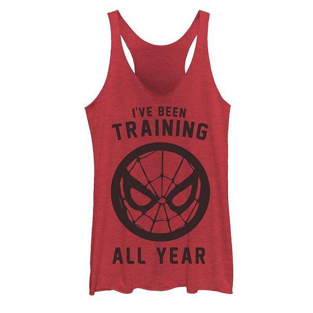 Juniors Marvel Spider-Man Ive Been Training All Year Graphic Tank Top, Girls Red Grey Product Image