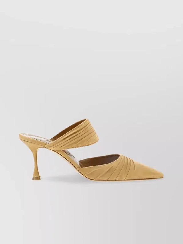 Suede Ruched Slingback Pumps In Beige Product Image