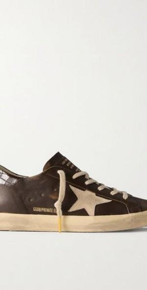 Super-Star distressed suede-trimmed leather sneakers Product Image