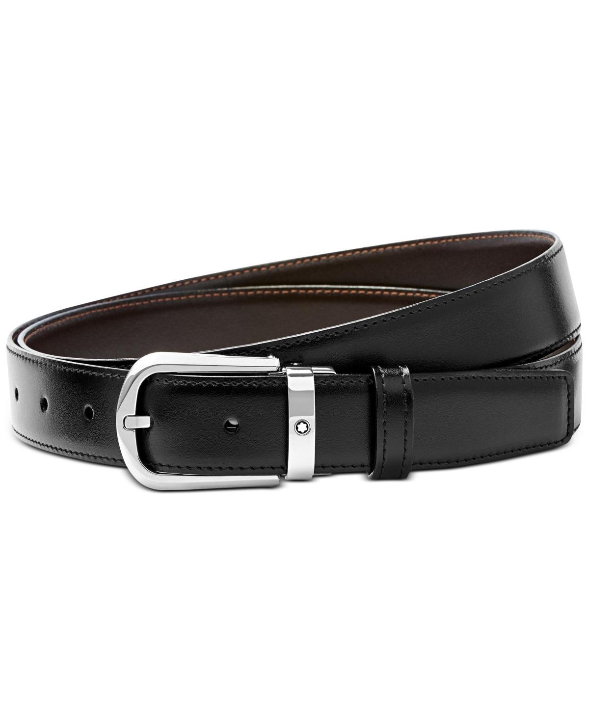 Mens Curved Horseshoe Buckle Reversible Leather Belt Product Image