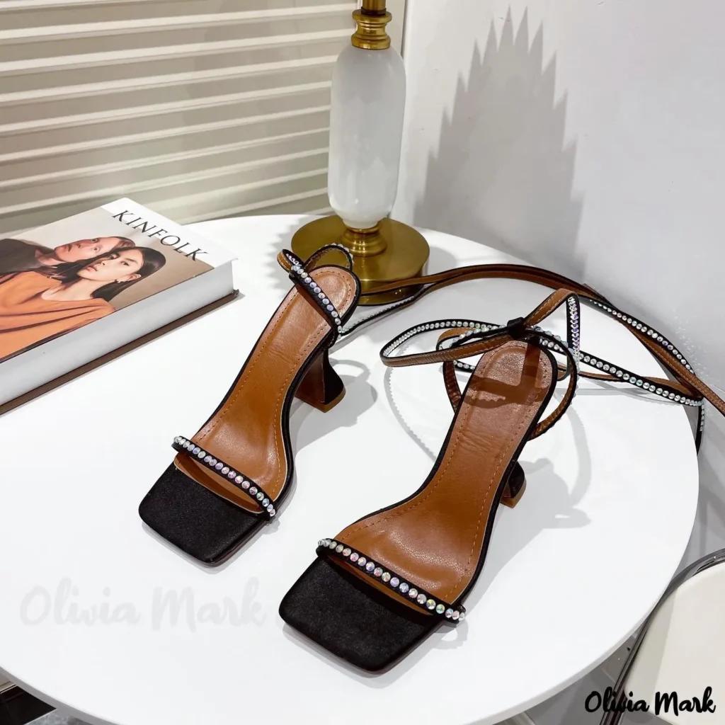 Olivia Mark – Womens Block Heel Pumps with Rhinestone Brooch and Water Drill Accents. Product Image