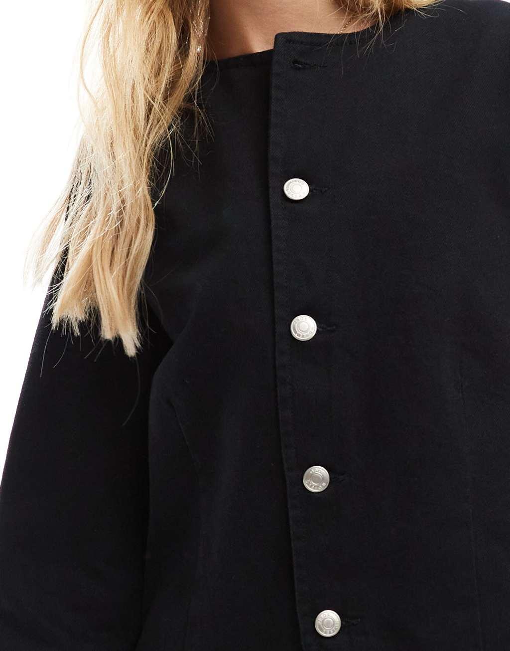 ASOS DESIGN button up long sleeve jacket in black Product Image