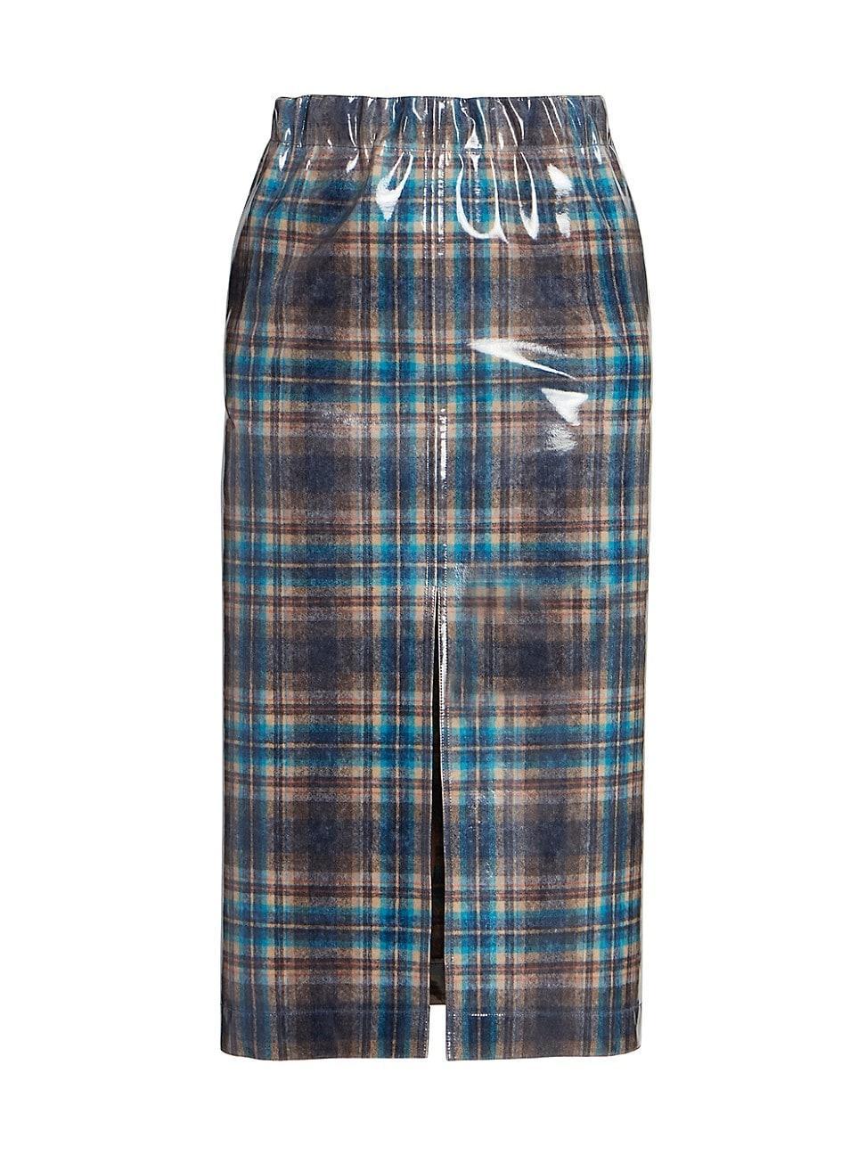 Womens Coated Plaid Midi-Skirt Product Image