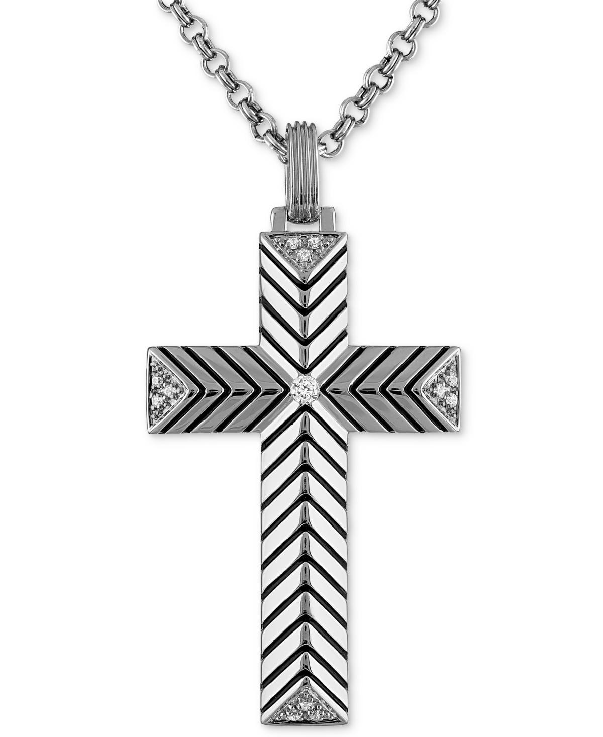 Esquire Mens Jewelry Diamond Textured Cross 22 Pendant Necklace (1/10 ct. t.w.), Created for Macys Product Image