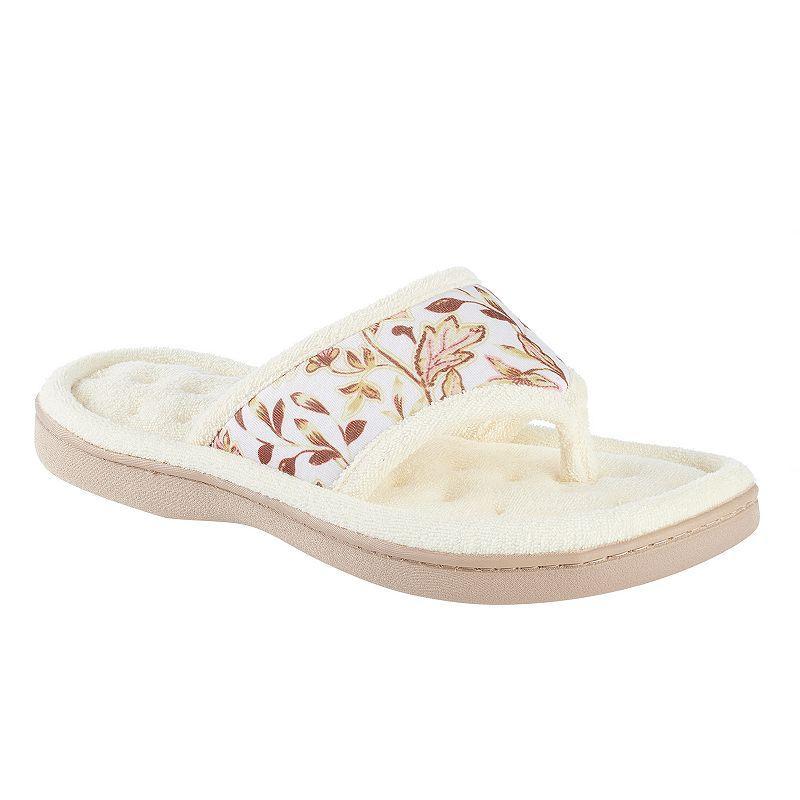 Isotoner Womens Georgie Embroidered Thong Slippers - Cream L Product Image