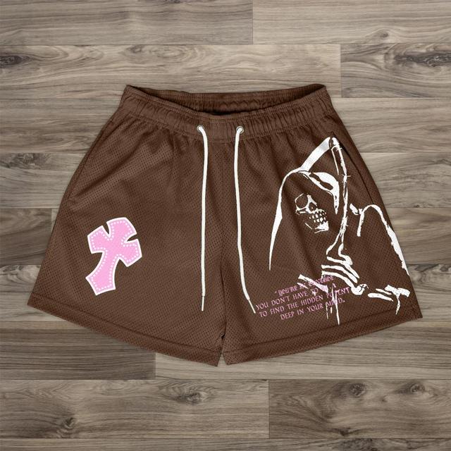 Sopula Grim Reaper Cross Print Mesh Shorts Product Image