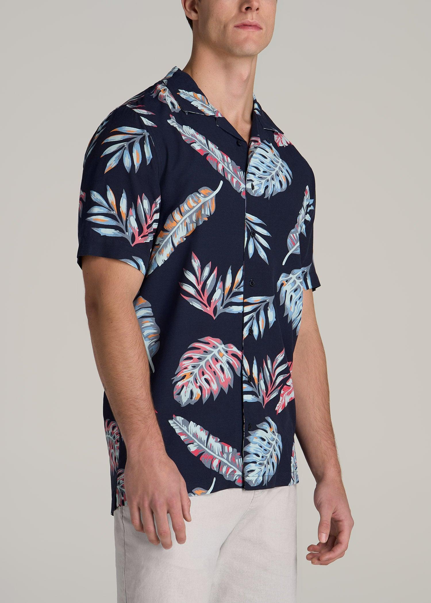 Short Sleeve Resort Shirt for Tall Men in Indigo Floral Print Product Image