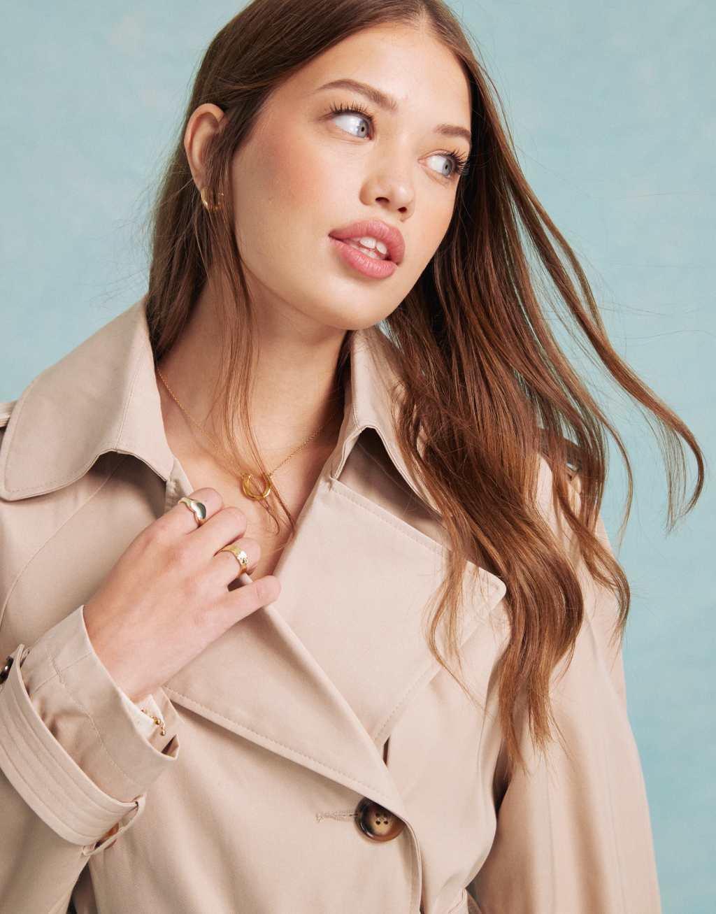 Miss Selfridge maxi trench coat in stone Product Image