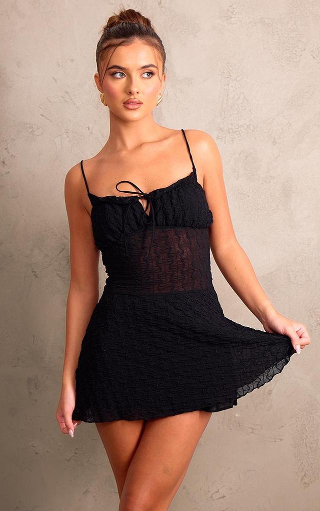 Black Textured Ruched Tie Shift Dress Product Image