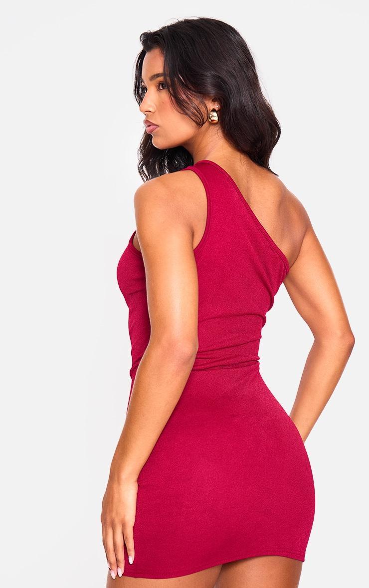 Dark Red One Shoulder Cut Out Strap Detail Bodycon Dress Product Image