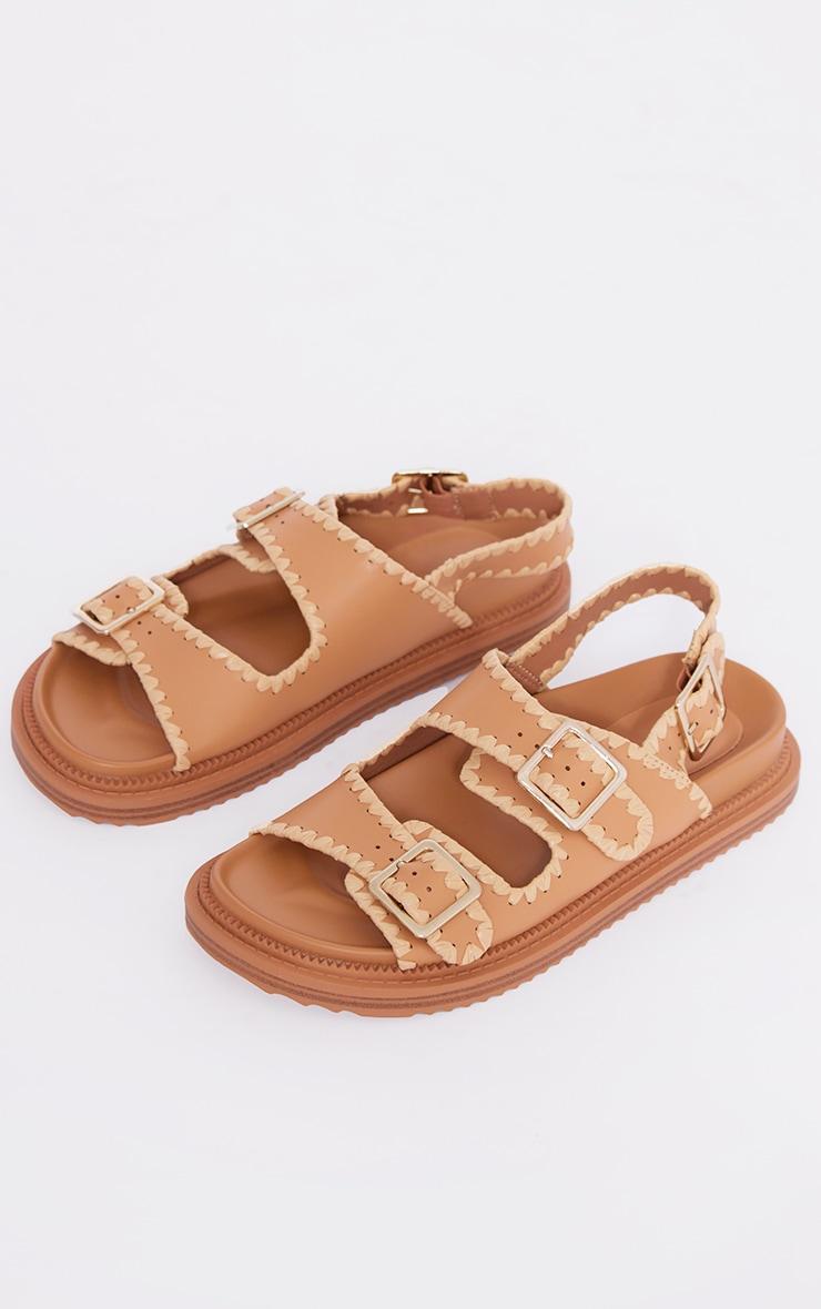 Tan Crochet Detail Buckle Sandals Product Image