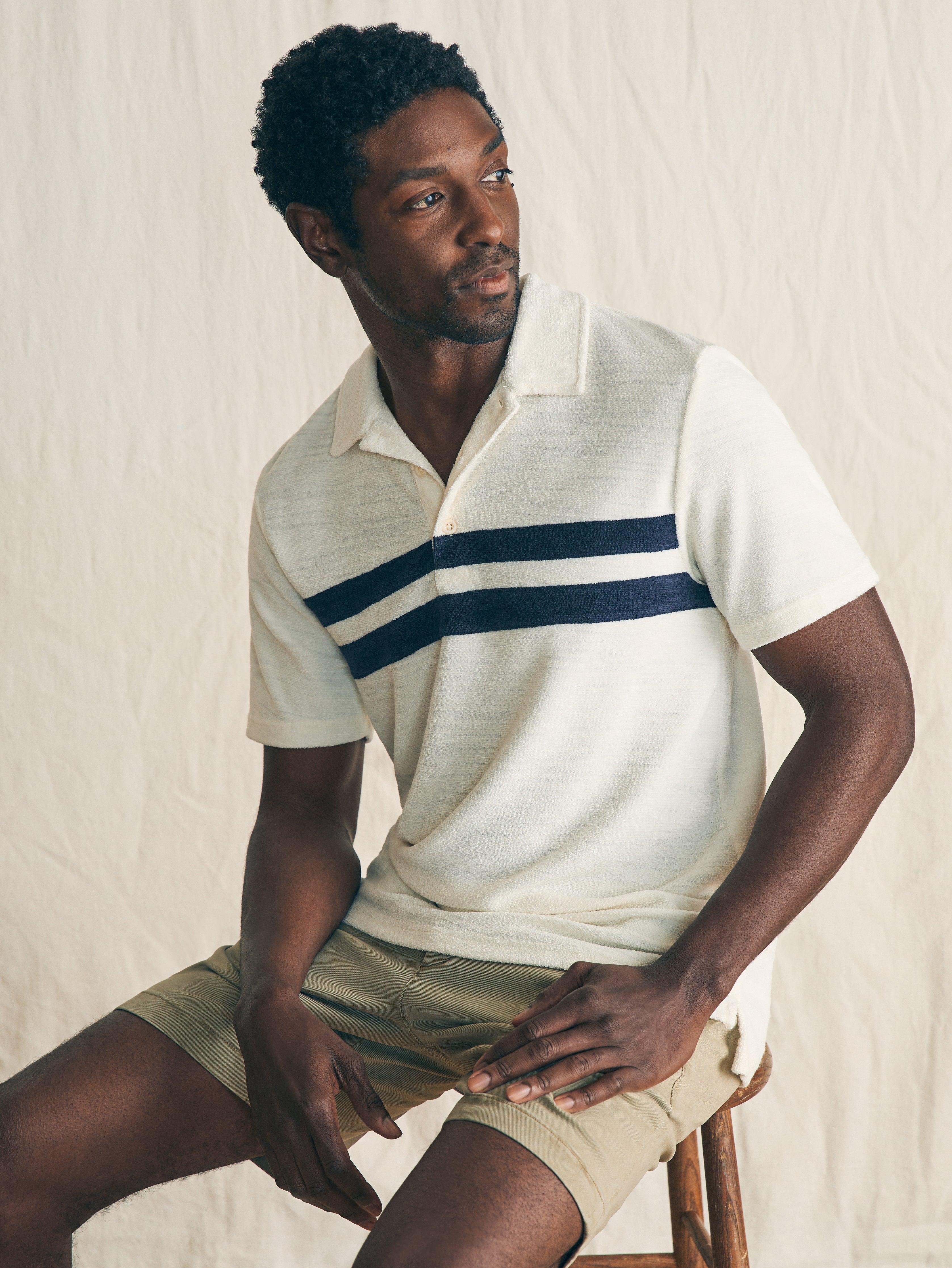 Cabana Towel Terry Surf Stripe Polo Shirt - Stormy Sky Male Product Image