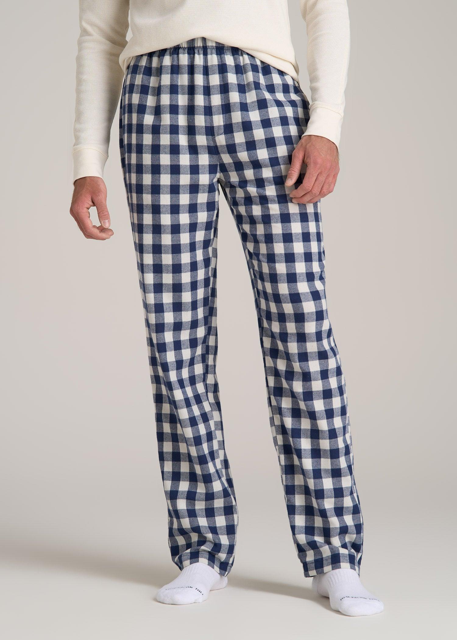 Plaid Pajama Pants for Tall Men in Navy and White Check Product Image