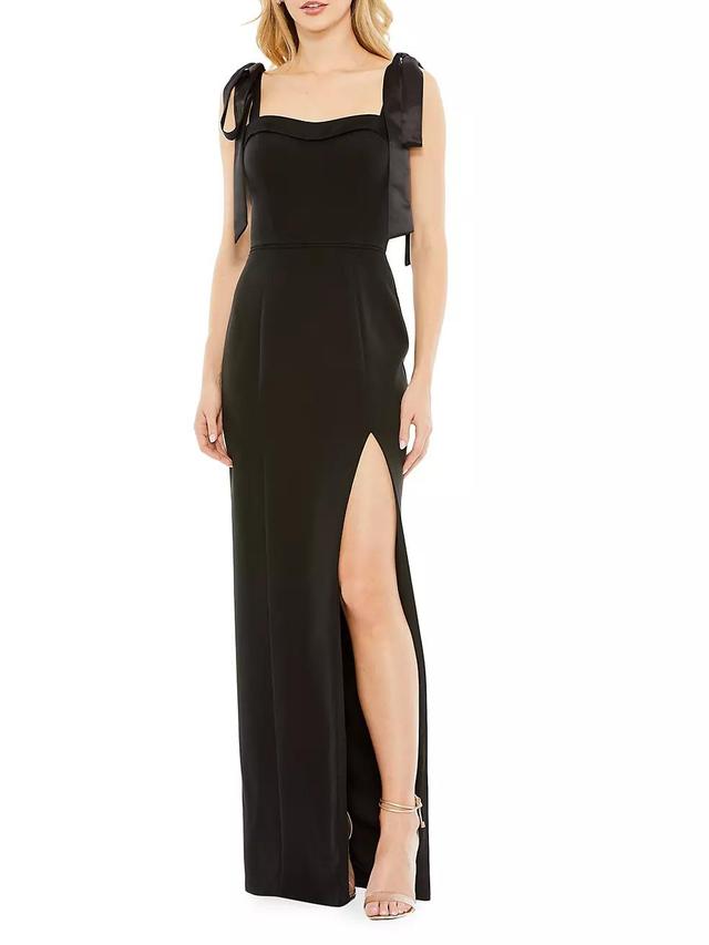 Tie-Shoulder Slit Column Gown Product Image