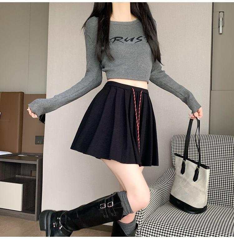 High Waist Plain Pleated Mini A-Line Skirt Product Image