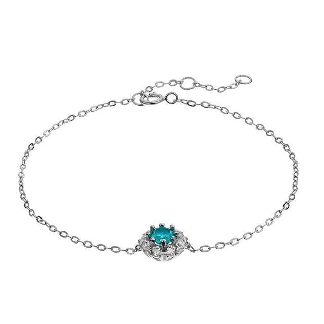 Stella Valentino Sterling Silver Lab Created Moissanite & Blue Topaz Halo Adjustable Charm Bracelet, Womens Product Image