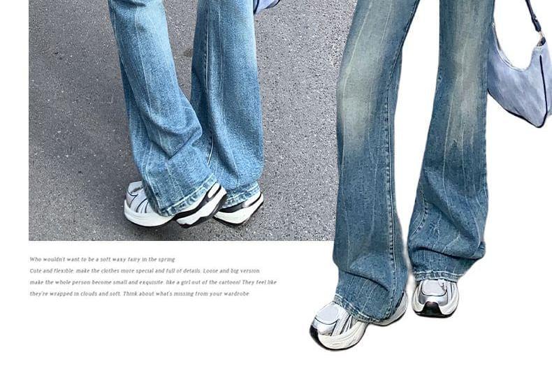 Mid Waist Washed Flared Jeans (Various Designs) Product Image